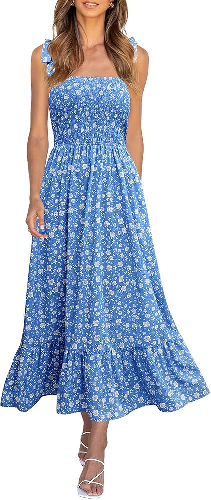 Imily Bela Womens Summer Dress Tie Strap Boho Floral Beach Dress Square Neck Ruffle Sun Dresses A... | Amazon (US)