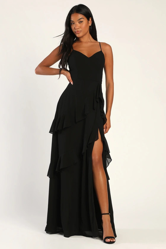 Blessed with Beauty Black Ruffled Sleeveless Maxi Dress | Lulus