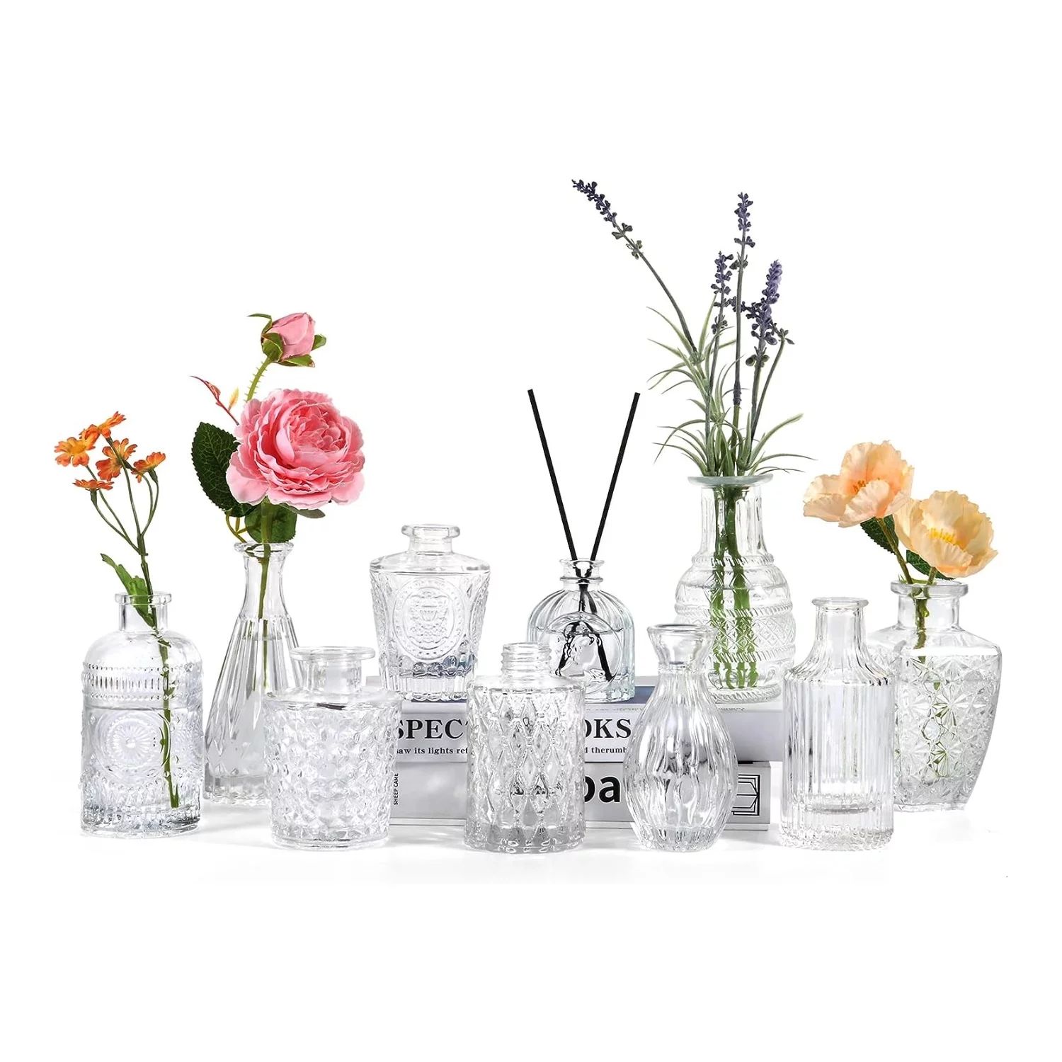 TINANA Glass Vases, Clear Bud Vases in Bulk, Set of 10 Small Vases for Centerpieces, Mini Glass V... | Walmart (US)