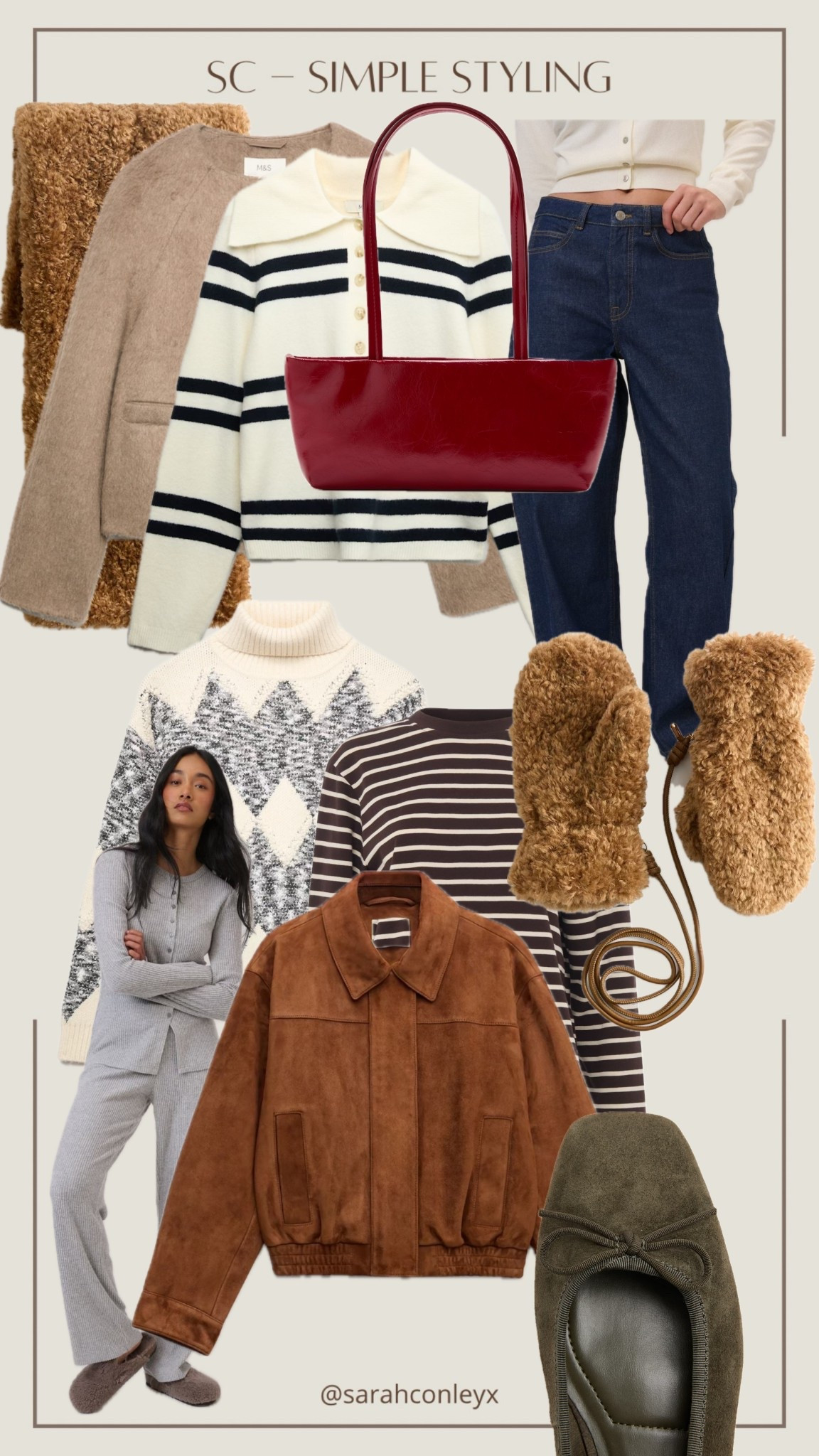  M&S - new in

Argyle Jumper
Faux fur coat 
Barrel leg jeans 
Red handbag
Ski core jumper 
Teddy mittens
Teddy scarf 
Tan suede jacket 
Brown stripe long sleeve top 
Autumn outfits 
Winter outfits 
Loungewear 
Suede ballet pumps 

#LTKstyletip #LTKwinter #LTKjeans