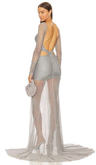 Mesh Rhinestone Gown in Silver | Revolve Clothing (Global)