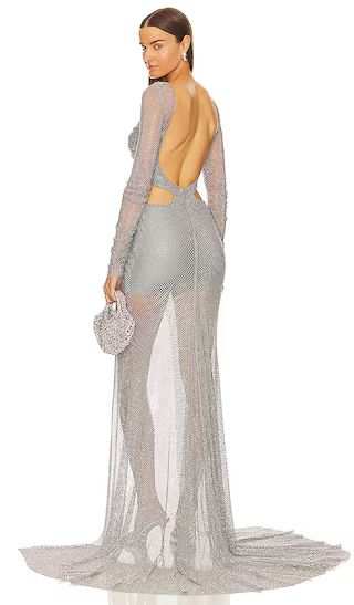Mesh Rhinestone Gown in Silver | Revolve Clothing (Global)