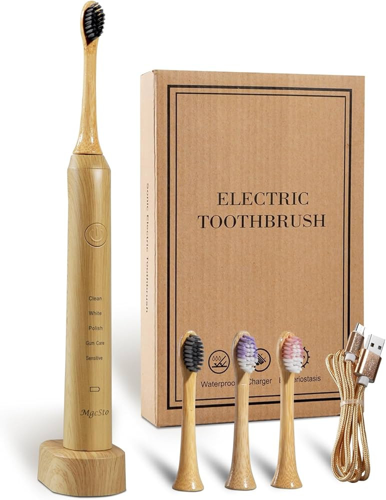 Sonic Bamboo Electric Toothbrush for Adults - Rechargeable Electric Bamboo Toothbrush -4 Pack Sof... | Amazon (US)