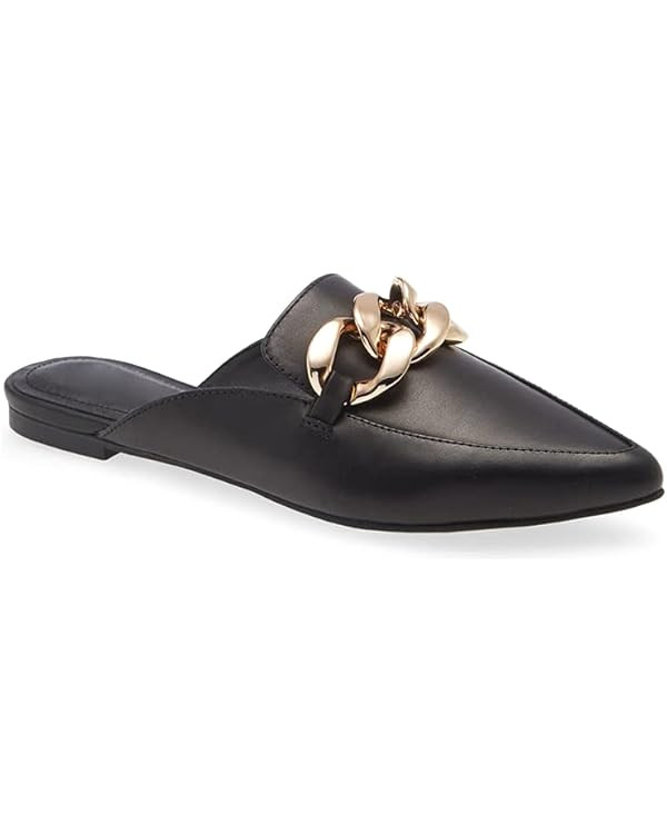 Juliet Holy Womens Mules Flats Pointed Toe Backless Loafers Slip on Metal Chain Slides | Amazon (US)