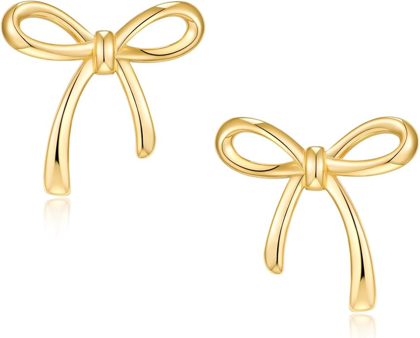 Gold Bow Stud Earrings for Women Simple Bow Jewelry Everyday Earrings | Amazon (US)
