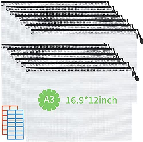 13Pcs-A3 Size-16.9"x 12"Mesh Zipper Pouch Set，Resistant Document File Folders Waterproof Plasti... | Amazon (US)