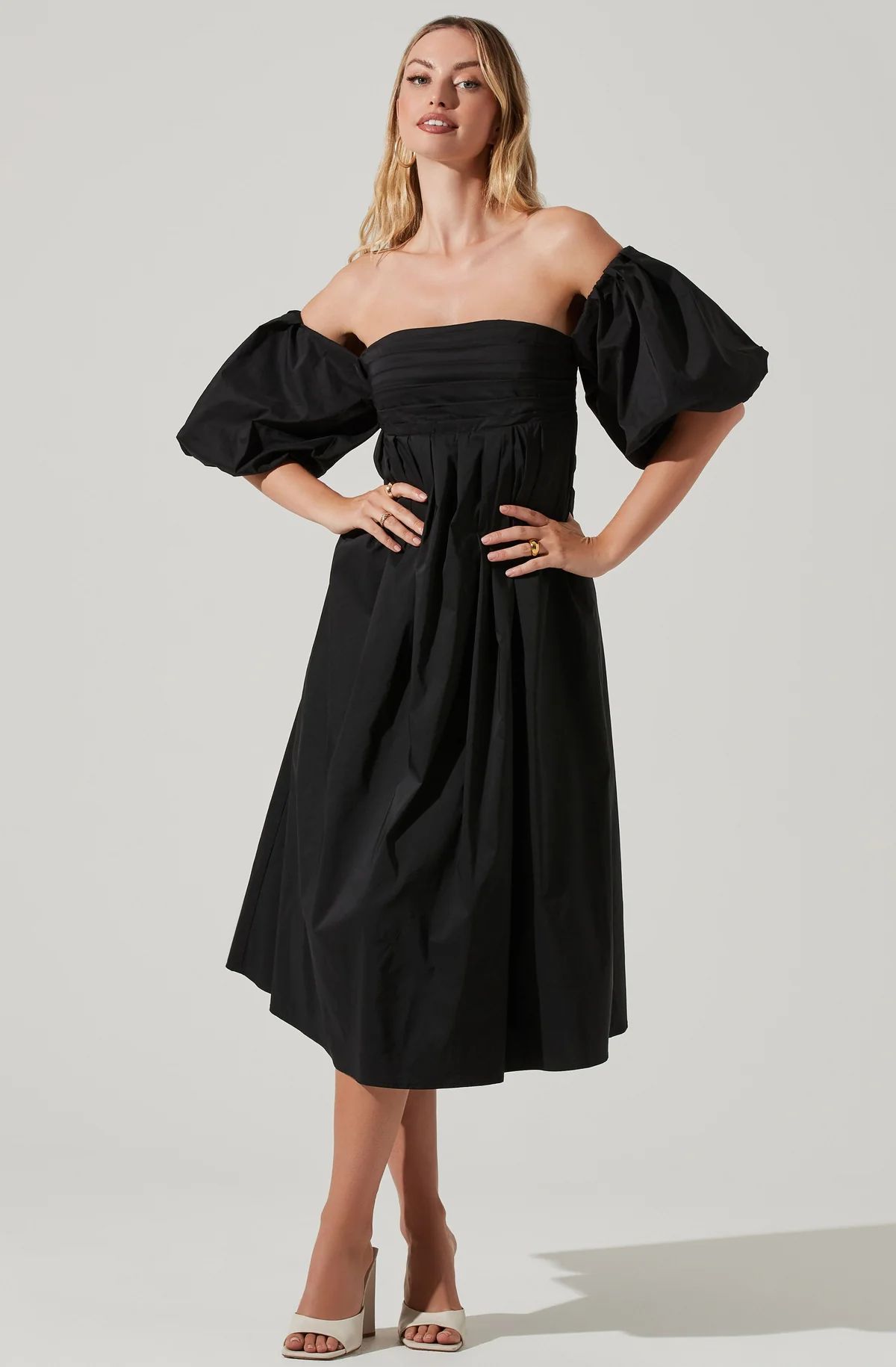 Carlin Off Shoulder Puff Sleeve Midi Dress | ASTR The Label (US)