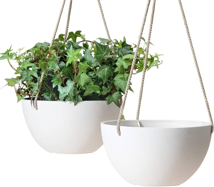 LA JOLIE MUSE White Hanging Planter Basket - 8 Inch Indoor Outdoor Flower Pots, Plant Containers ... | Amazon (US)