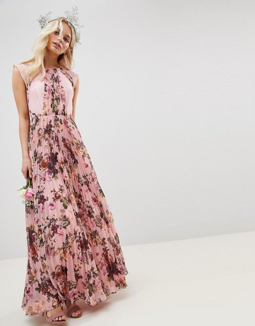 ASOS DESIGN Pleated Short Sleeved Maxi Dress In Pink Floral Print - Pink | ASOS US