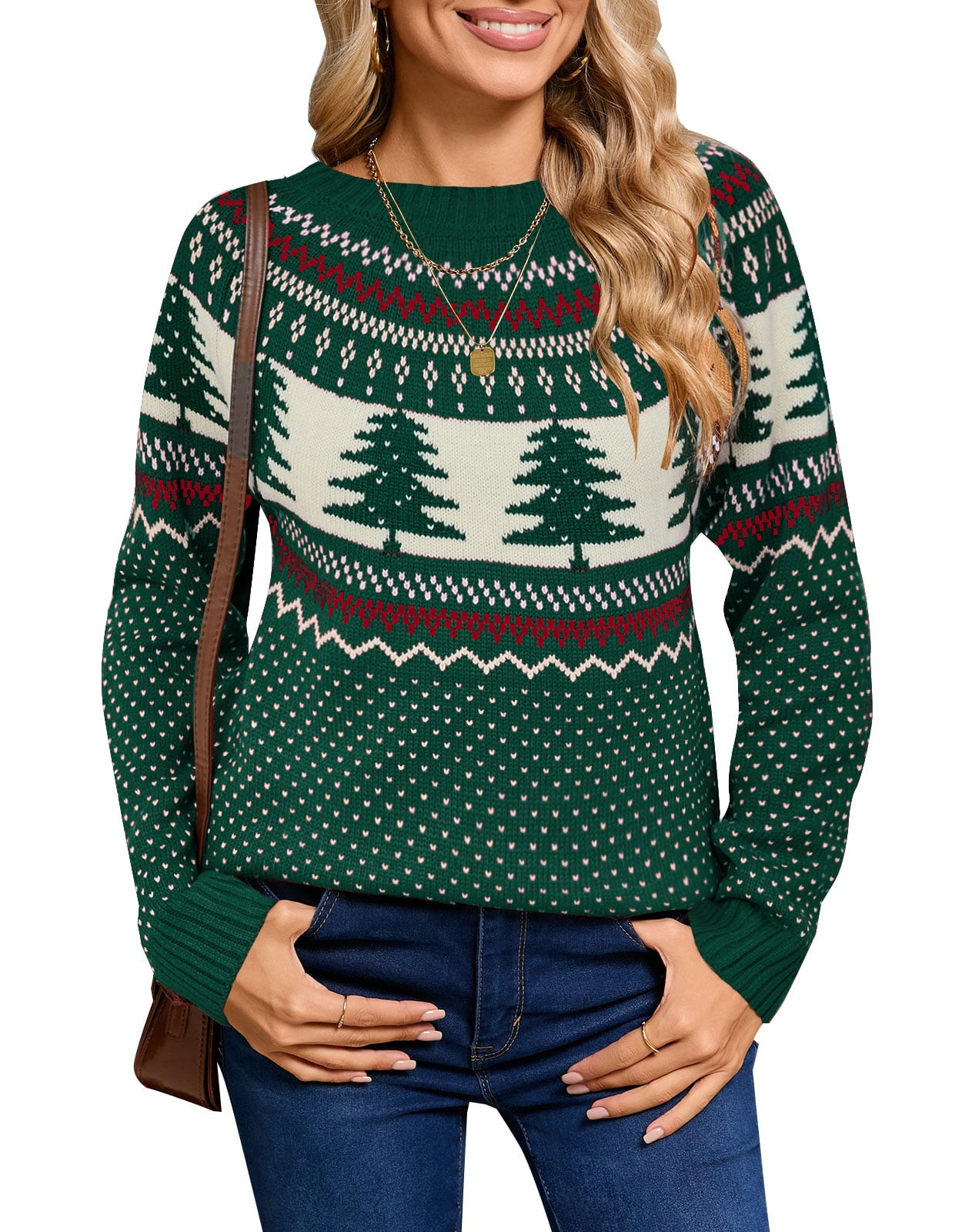 Cogild Ugly Christmas Sweaters for Womens Tree Gingerbread Man Pattern Sweaters Crew Neck Knitted... | Walmart (US)
