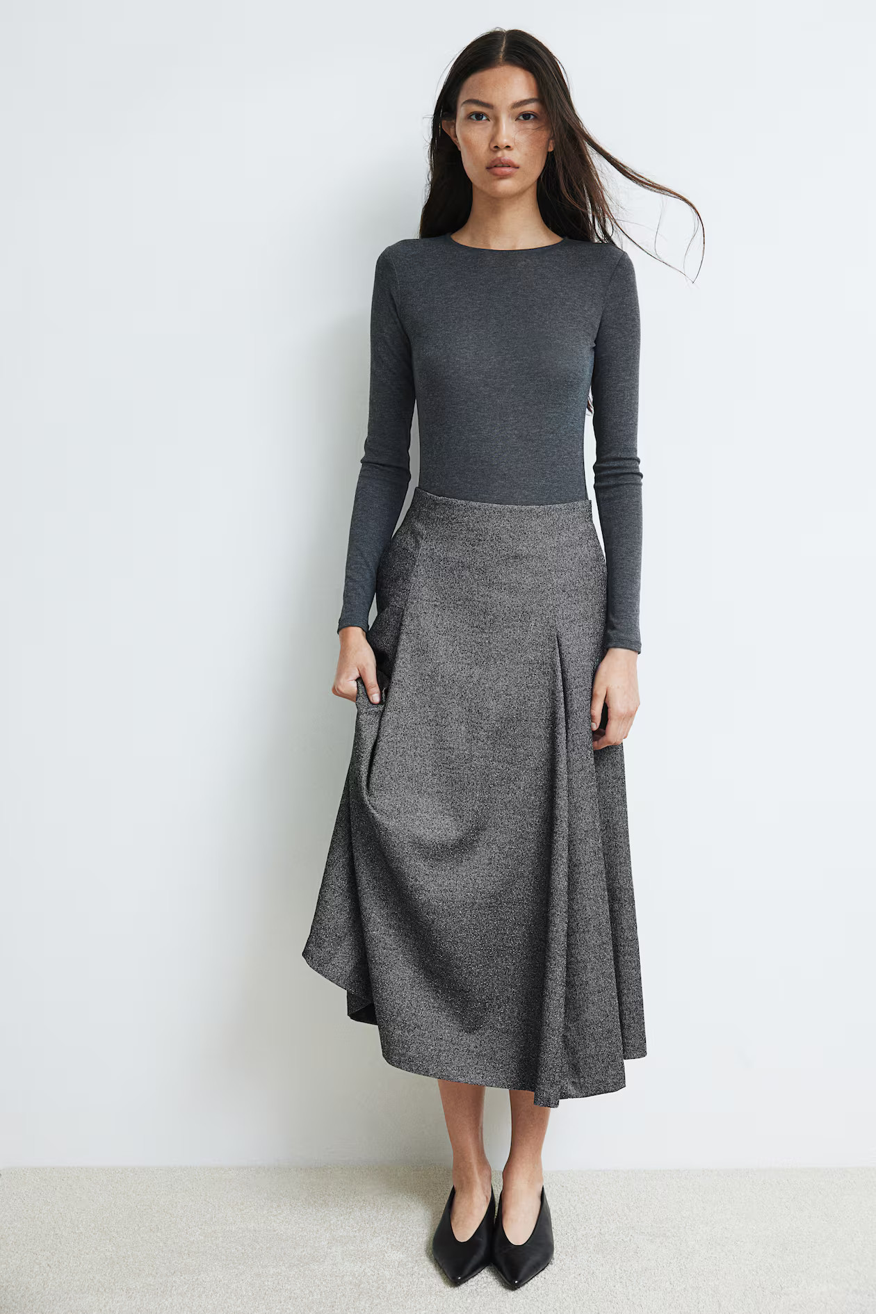 Falda midi evasé - Gris oscuro jaspeado - MUJER | H&M ES | H&M (FR, IT, ES, PT, BE)