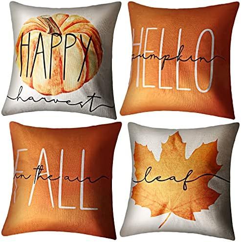 VIIVY VIYIV Fall Throw Pillow Covers 16x16 Set of 4 Farmhouse Leaves Pumpkin Decorative Square Cu... | Amazon (US)