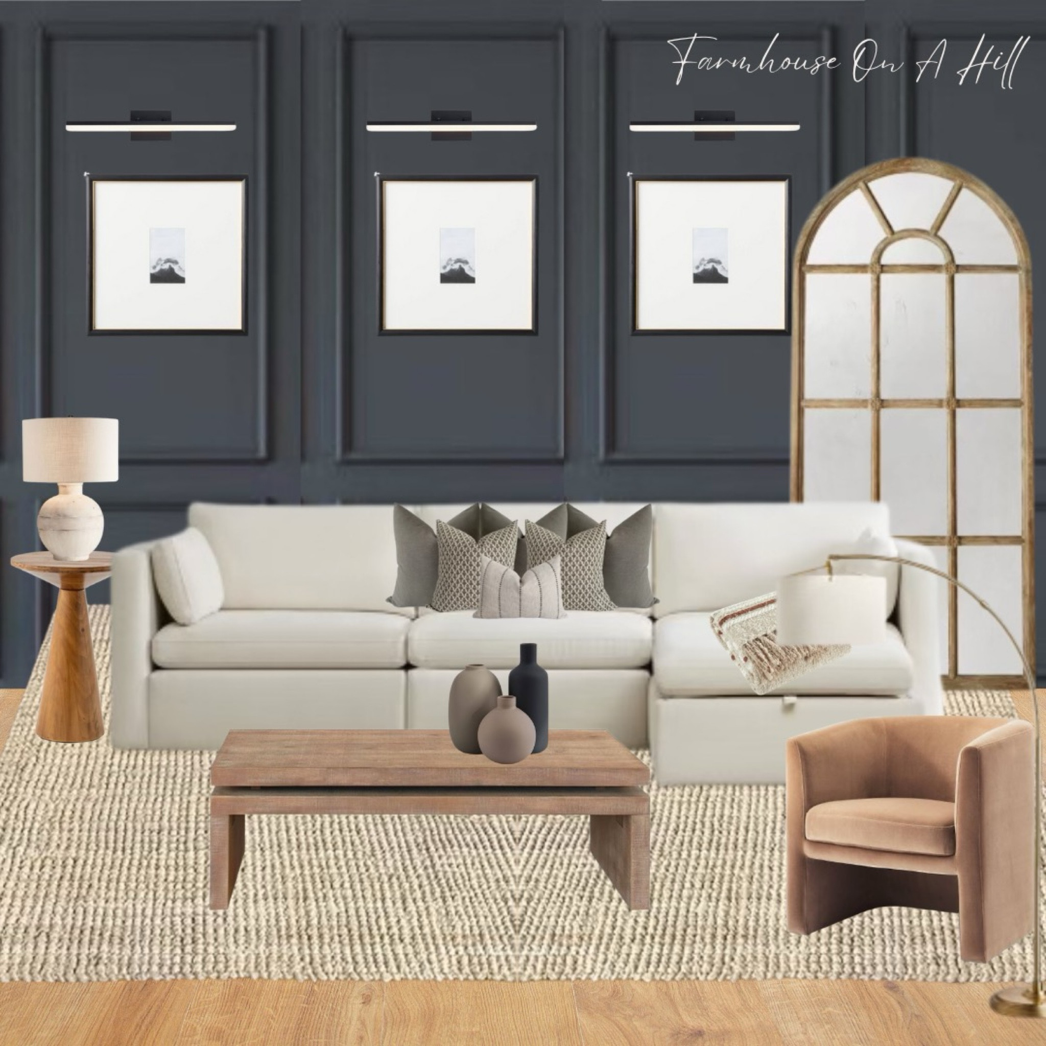 Living room inspiration with a dark and moody accent wall. Soft linen couch with a jute rug to tie it all in. 

#LTKHome