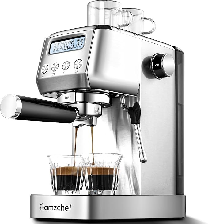 amzchef Espresso Machines 20 Bar, Espresso Maker with Milk Frother & LCD Panel, Adjustable Temp, ... | Amazon (US)