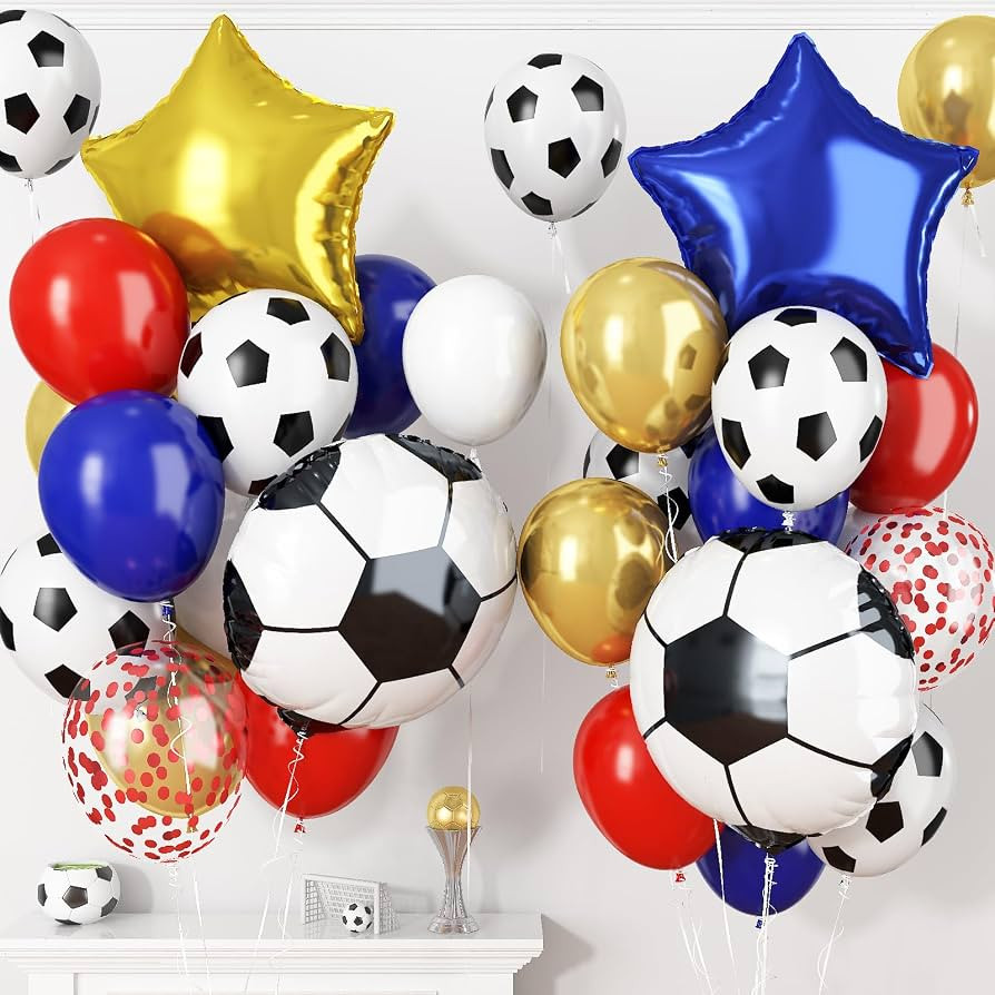 Soccer Balloons, Red Gold Blue Balloons with 18 Inch Soccer Ball Star Foil Printed Balloons, Meta... | Amazon (US)