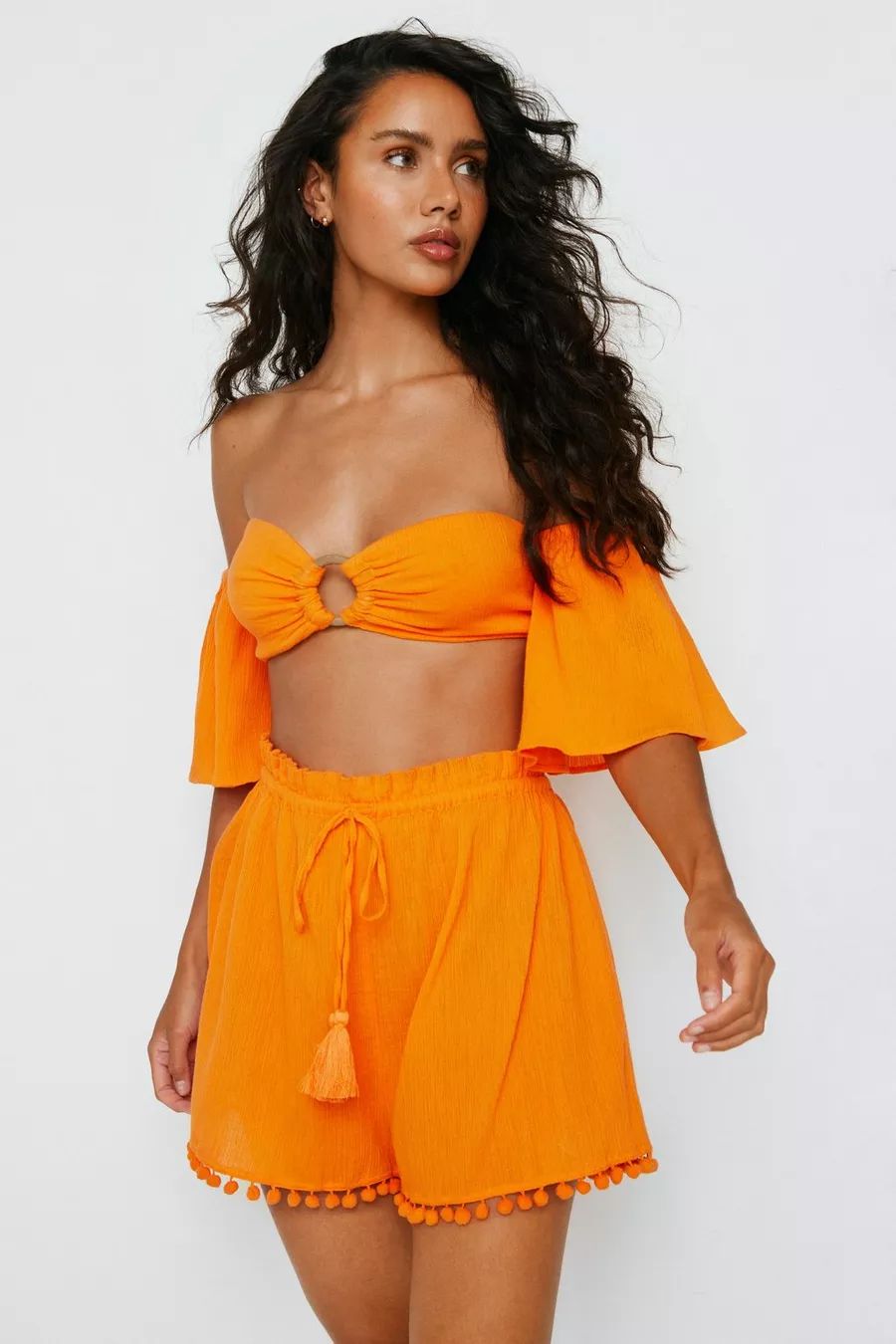 Crinkle Tassel Pom Pom Cover Up Shorts | Nasty Gal (US)