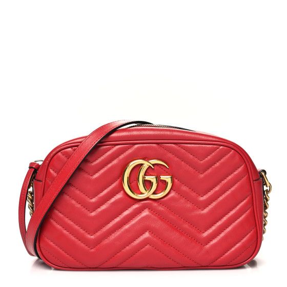Calfskin Matelasse Small GG Marmont Chain Shoulder Bag Hibiscus Red | FASHIONPHILE (US)