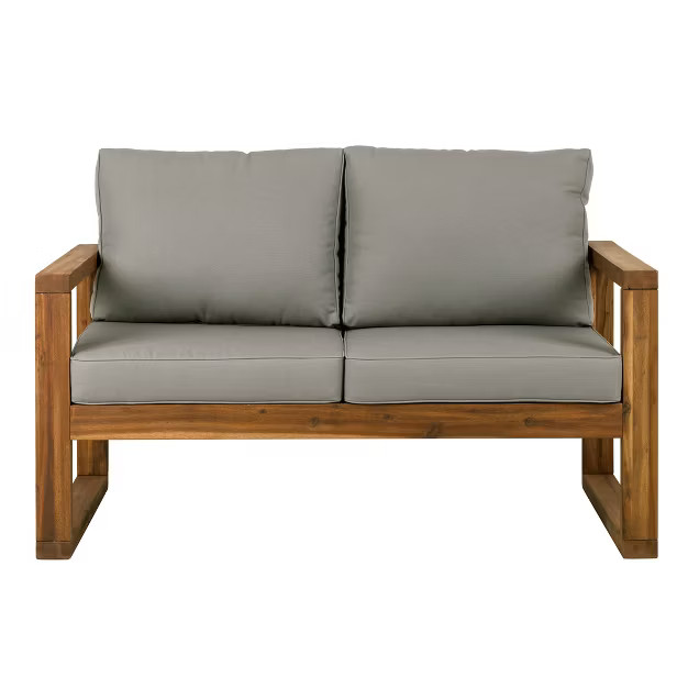 Galia Square Leg Acacia Wood Patio Loveseat with Cushions - Brown - Saracina Home | Target
