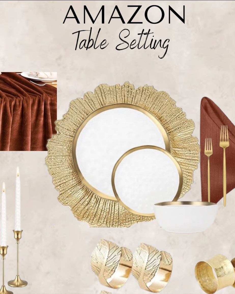 Thanksgiving Table Setting: runner, table cloth, utensils, napkins, napkin holder, plates, candles, glasses 


#LTKHome #LTKStyleTip