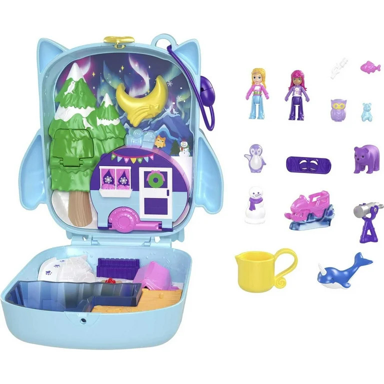 Polly Pocket Pajama Party Snowy Sleepover Owl Compact Playset with 2 Micro Dolls & Color Change | Walmart (US)