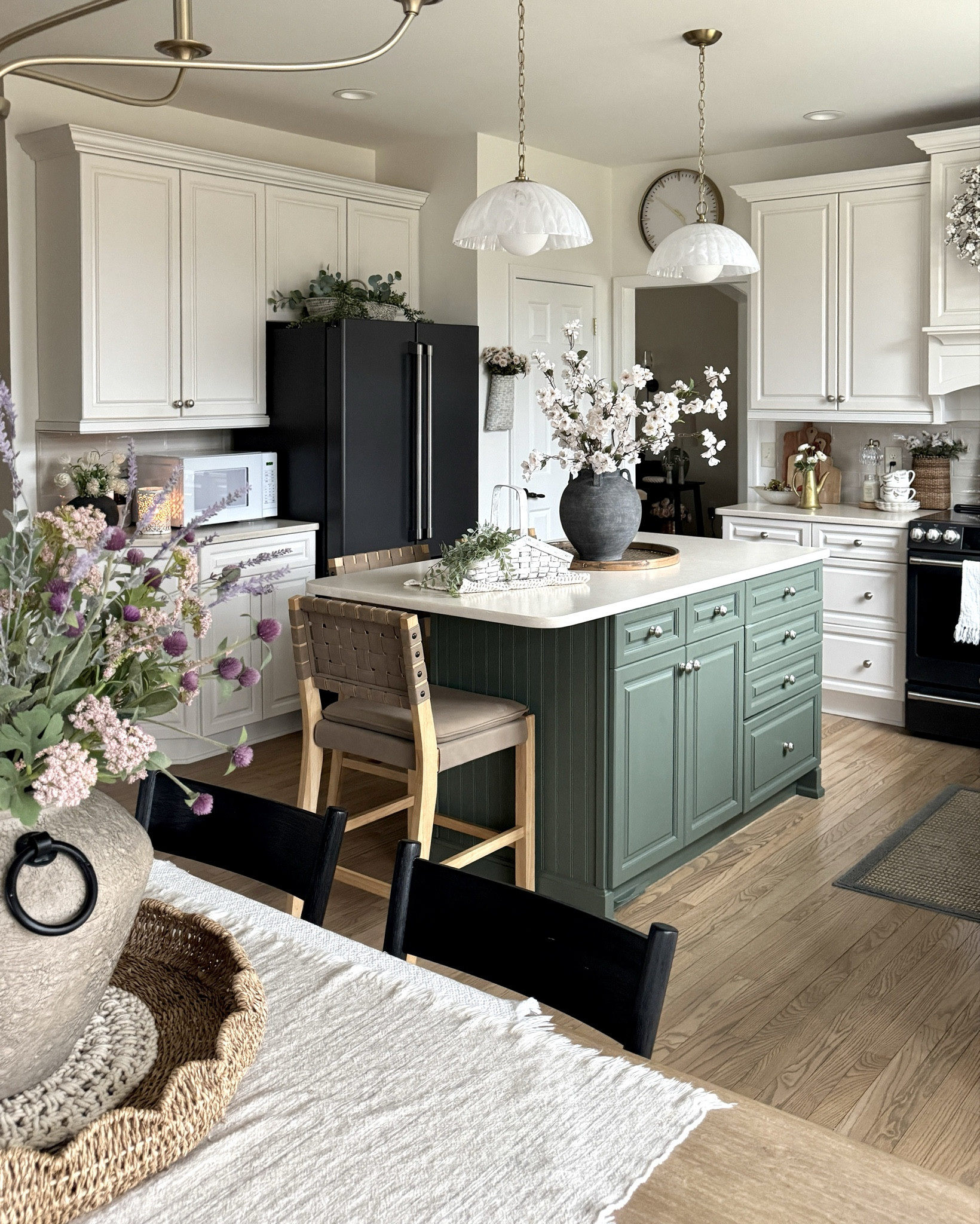 Kitchen florals, pendants, counter stools, bunny salt and pepper shakers for just $10! Trio of wooden boards, rattan door baskets set of two, scalloped dessert plates, Cafe appliances, small white microwave  

#LTKHome #LTKSpringSale #LTKSeasonal