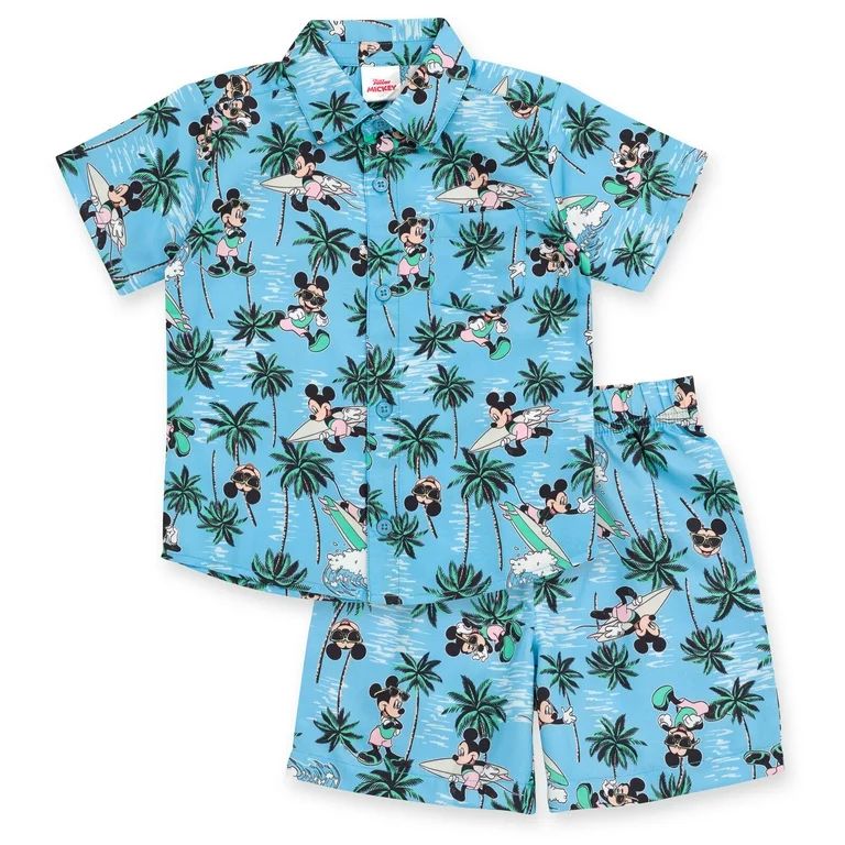 Disney Mickey Mouse Little Boys Hawaiian Button Down Shirt and Shorts Blue 6 | Walmart (US)