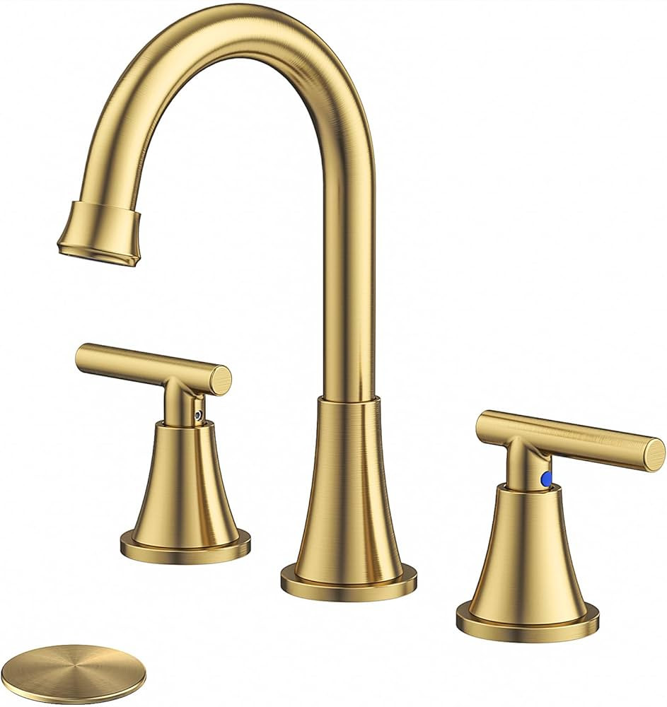 Bathroom Faucets for Sink 3 Hole, Hurran Brushed Gold Bathroom Sink Faucet with Pop-up Drain and ... | Amazon (US)