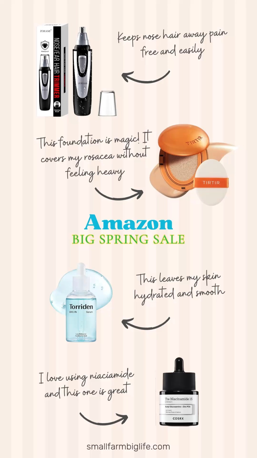 A few more Amazon Big Spring Sale favorites that I am personally using and loving right now. Grab these before the sale ends March 31 🌿✨ The Ear and Nose Hair Trimmer Clipper keeps everything trimmed so easily and painlessly and is one of those things you do not realize you need until you have it. The TIRTIR Mask Fit Ai Filter Cushion Foundation in Shell Beige 22N is honestly magic! It covers my rosacea completely while feeling completely weightless on my skin and I get compliments on my skin every time I wear it. The Torriden DIVE IN Hyaluronic Acid Serum leaves my skin feeling so hydrated and smooth and it layers beautifully under moisturizer. And the COSRX 15% Niacinamide Pore Minimizer Serum is one I have been really impressed with. My skin looks so much smoother and my pores genuinely look smaller since I started using it. All of these are on sale right now and everything is linked! 🛒 

 #LTKOver40 #LTKSaleAlert #LTKBeauty