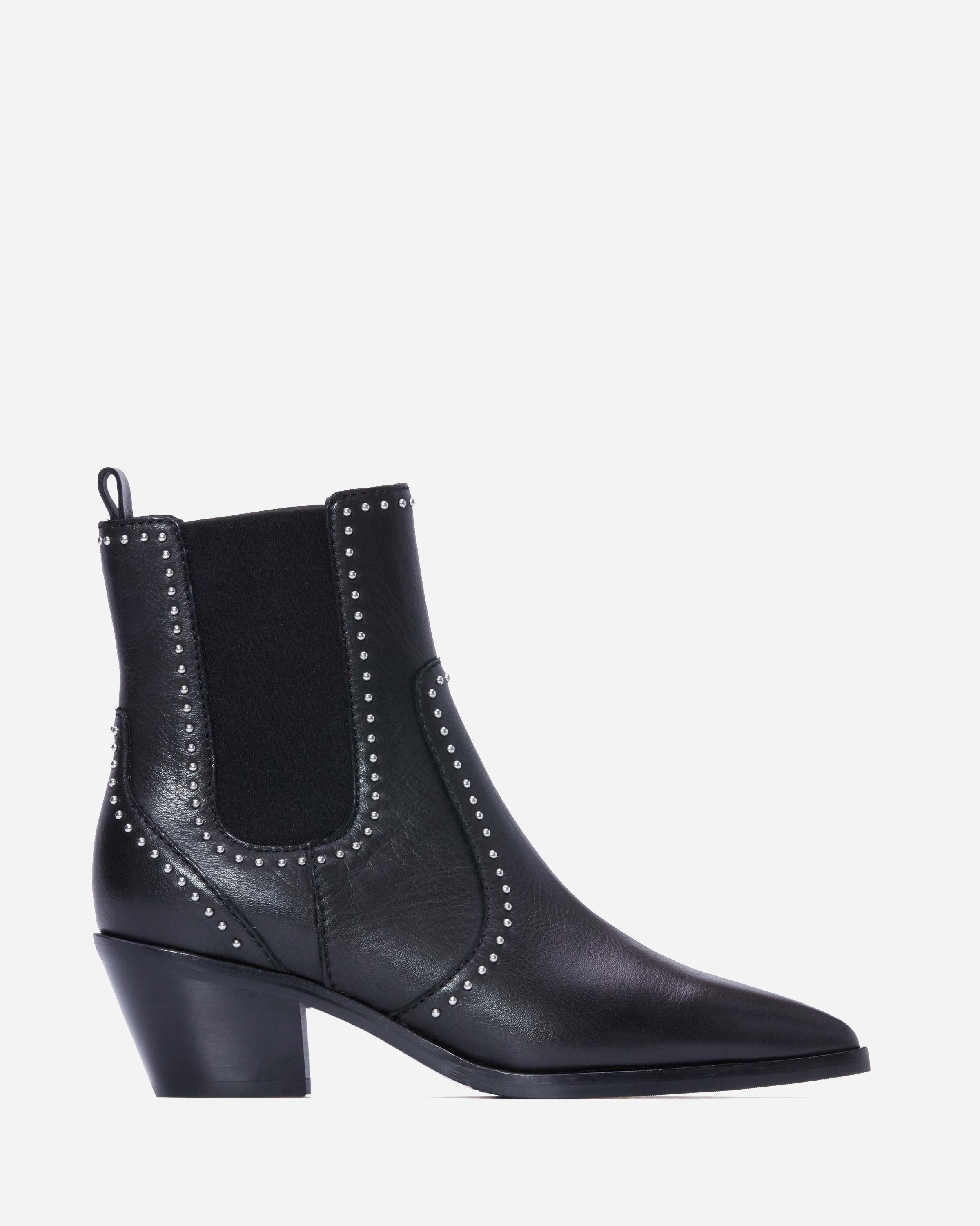 Willa Bootie - Black Leather Studded | Paige
