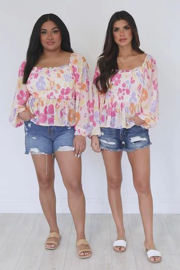 Look What You Started Multi Smocked Bust Floral Printed Blouse | Pink Lily