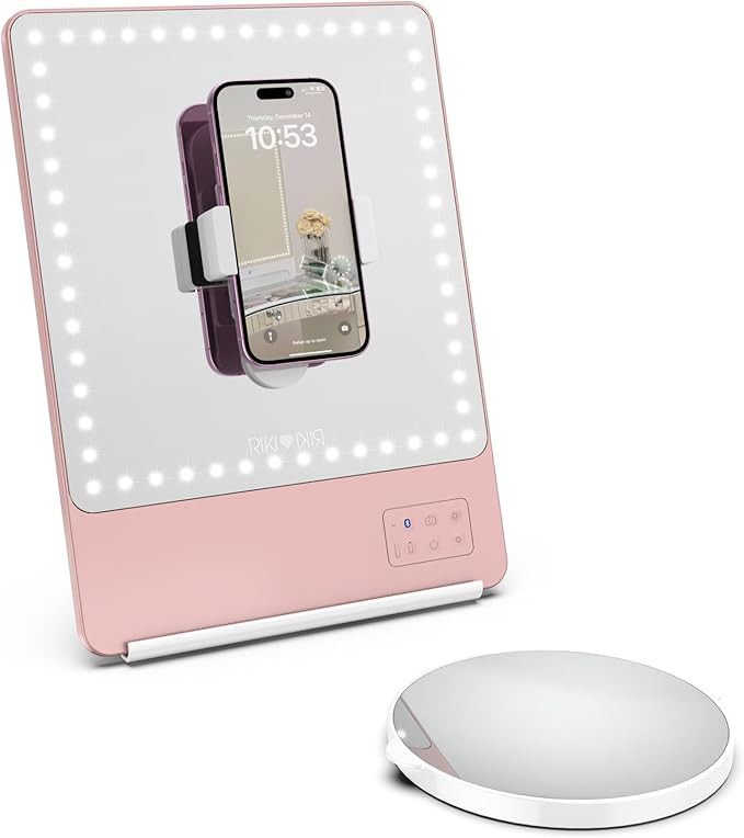 GLAMCOR Riki Skinny Smart Vanity Mirror with HD LEDs, Magnifying Mirror Attachment, Phone Holder ... | Amazon (US)