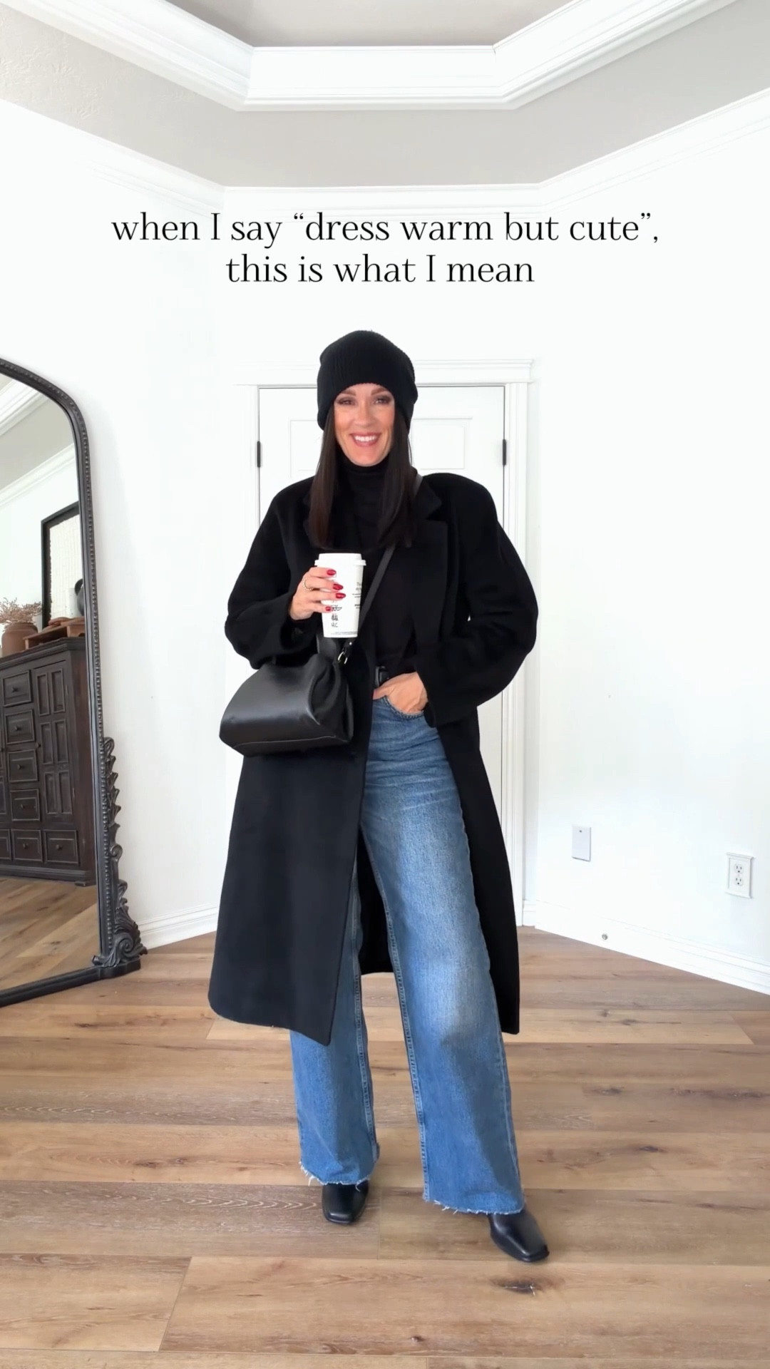 When I say “dress warm but cute”, this is what I mean.🖤

Sizing:
Black wool coat-Aritzia Babaton Slouch-size down. Oversized. 
Black turtleneck-H&M, linked both men and women’s. Wearing medium 
Jeans-Zara, sized up one
Black booties-Marc Fisher, linked options 

casual outfit | elevated casual | winter outfit 

#LTKOver40 #LTKFindsUnder100 #LTKgrwm