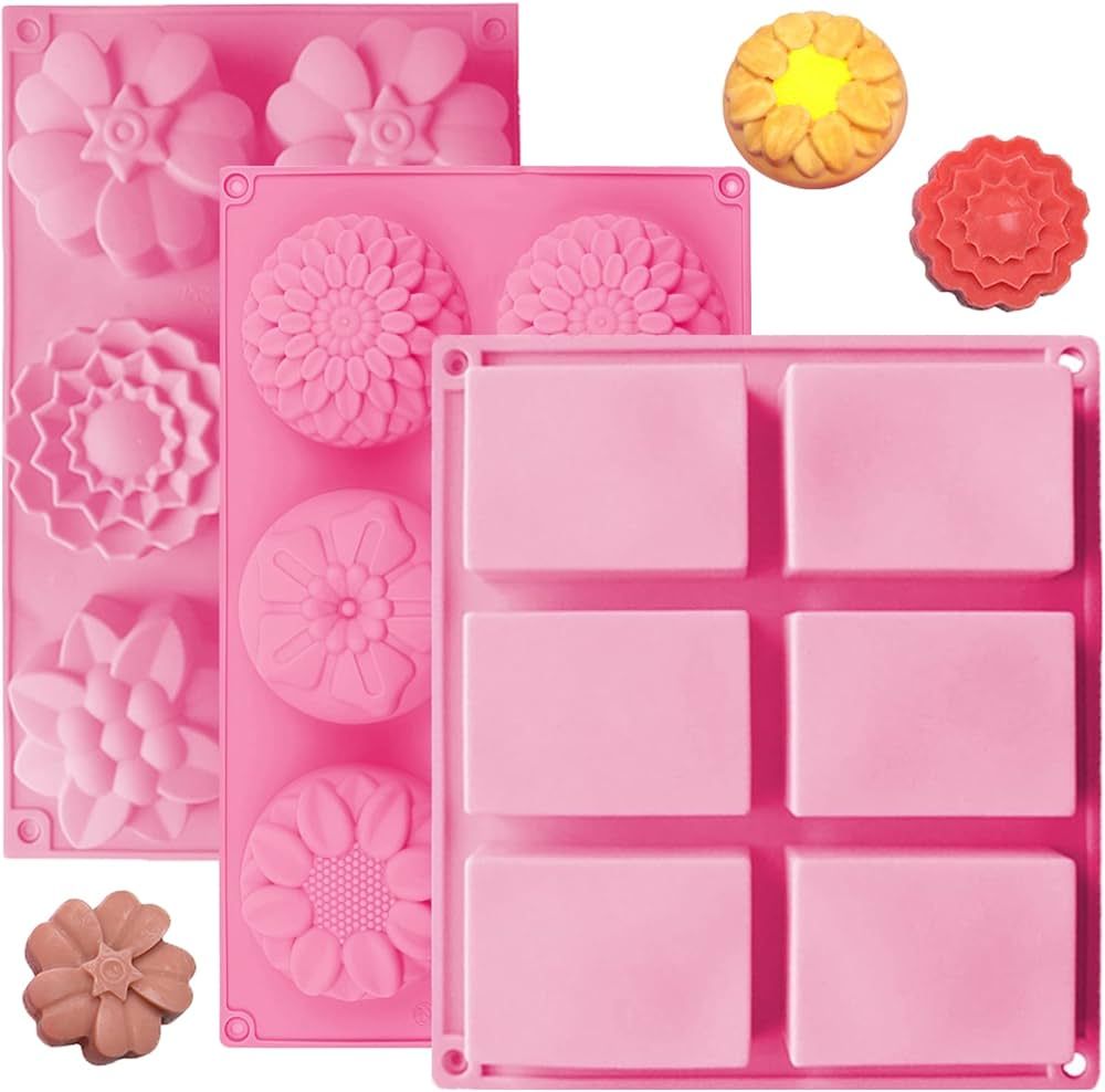 OBSGUMU 3 Pack Silicone Soap Molds,6 Cavities Flowers Soap Mold,Rectangle and Different Flower sh... | Amazon (US)