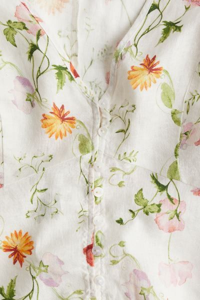 Linen-blend Blouse - White/floral - Ladies | H&M US | H&M (US + CA)