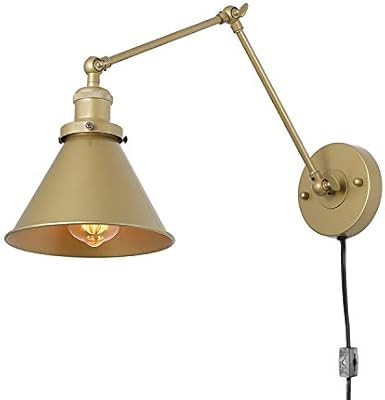 LNC Swing Arm Wall Sconce Lighting Adjustable Gold Plug-in Lamp,1 Pack | Amazon (US)