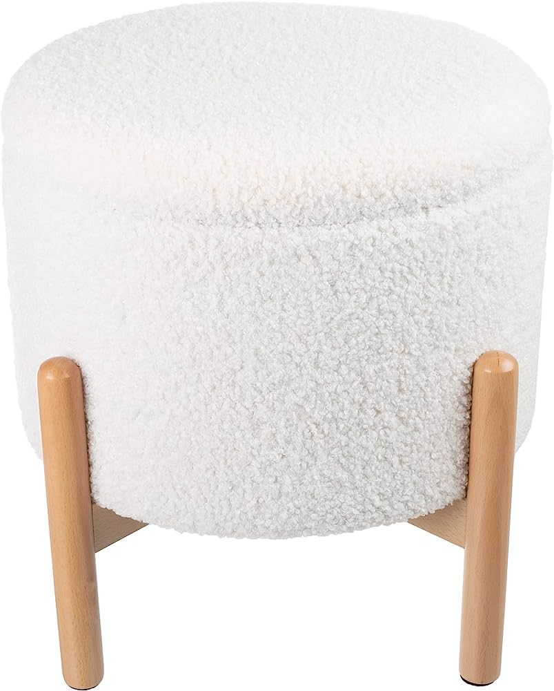 Lavish Home Storage Ottoman - Round Sherpa Footrest or Storage Organizer with Removable Top for L... | Amazon (US)