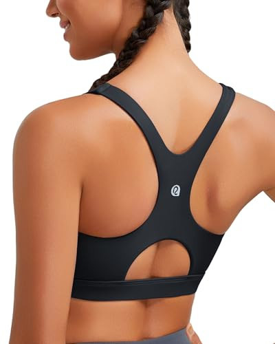 RUNNING GIRL Sports Bras for Women High Support,Racerback High Impact Black Sports Bra Moulded Cup Workout Bra Push up(WX3047 Black L) | Amazon (US)