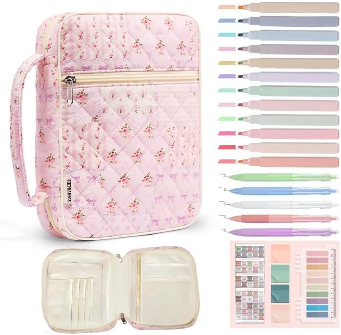 Quilted Bible Cover Case for Women with Bible Study Supplies Journaling Kit Floral Bible Bag Carr... | Amazon (US)