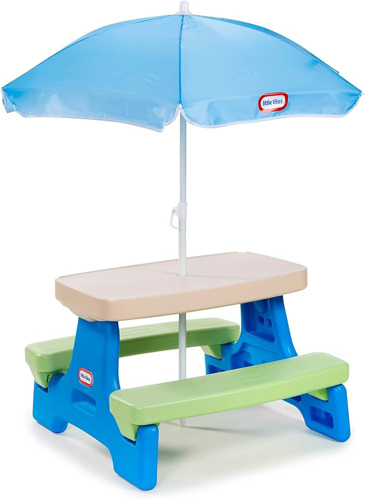 Little Tikes Easy Store Jr. Picnic Table with Umbrella - Blue / Green | Amazon (US)