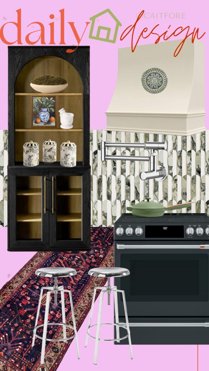 Kitchen design with Café oven and arched cabinet and modern tile backsplash 🖤💚

#LTKHome