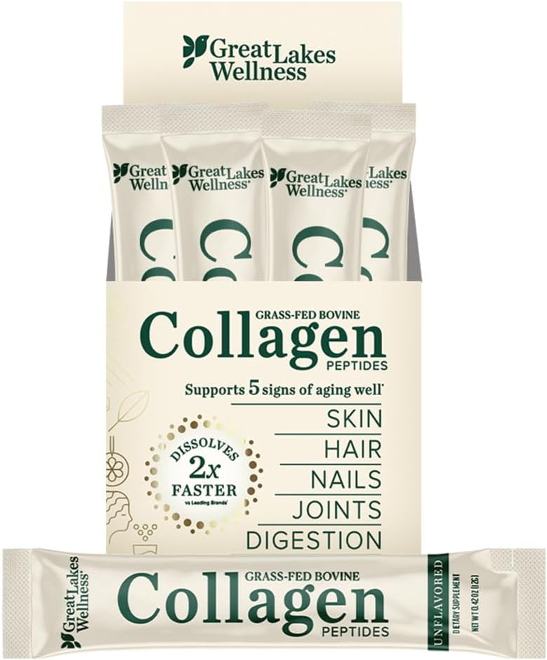 Great Lakes Wellness Collagen Peptides Powder, Unflavored, 20 Stick Packs | Amazon (US)