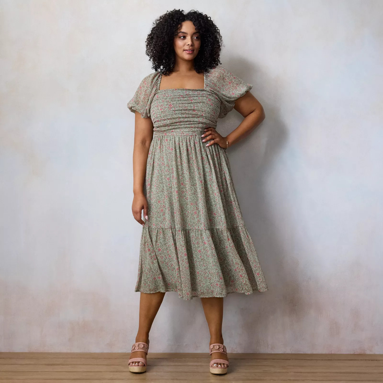 Plus Size LC Lauren Conrad Pleated Bodice Midi Dress | Kohl's