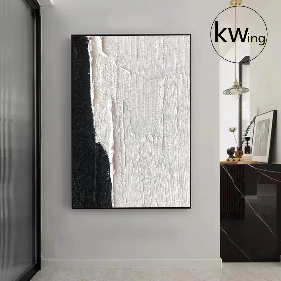 Large Black And White Abstract Painting,Black and White Textured Wall Art, Black White Painting,W... | Etsy (US)