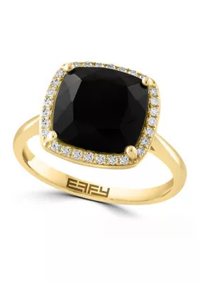 Effy 1/8 ct. t.w. Diamond Onyx Ring in 14K Yellow Gold | Belk