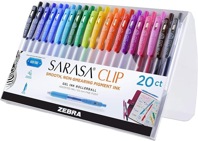 Zebra Pen Sarasa Clip Retractable Gel Pen, 0.5mm Fine Point, Rainbow Assorted Vibrant Ink Color, ... | Amazon (US)