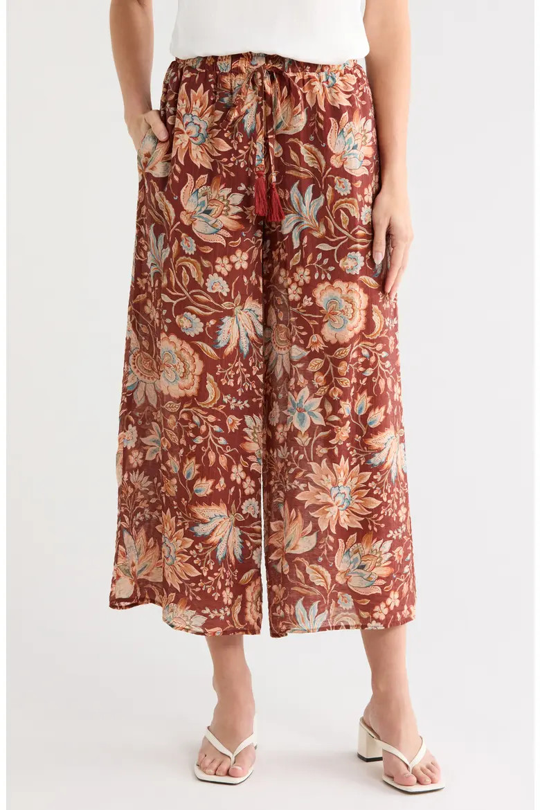 Vince Camuto Floral Drawstring Waist Crop Wide Leg Pants (Women) | Nordstromrack | Nordstrom Rack