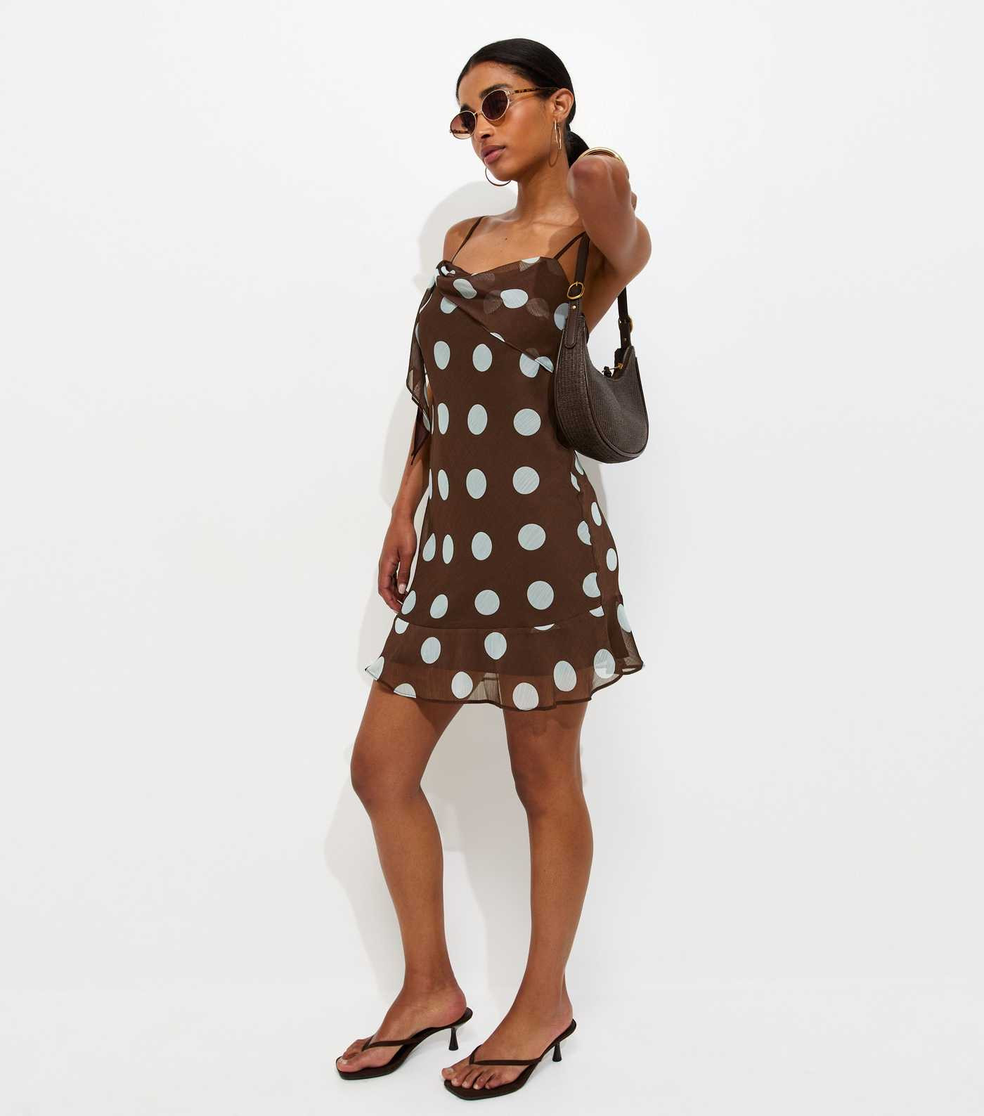 Dark Brown Chiffon Polka Dot Mini Dress | New Look | New Look (UK)