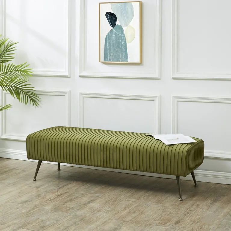 SAFAVIEH Couture Salome Solid Velvet Contemporary Bench, Olive Green/Antique Brass - Walmart.com | Walmart (US)