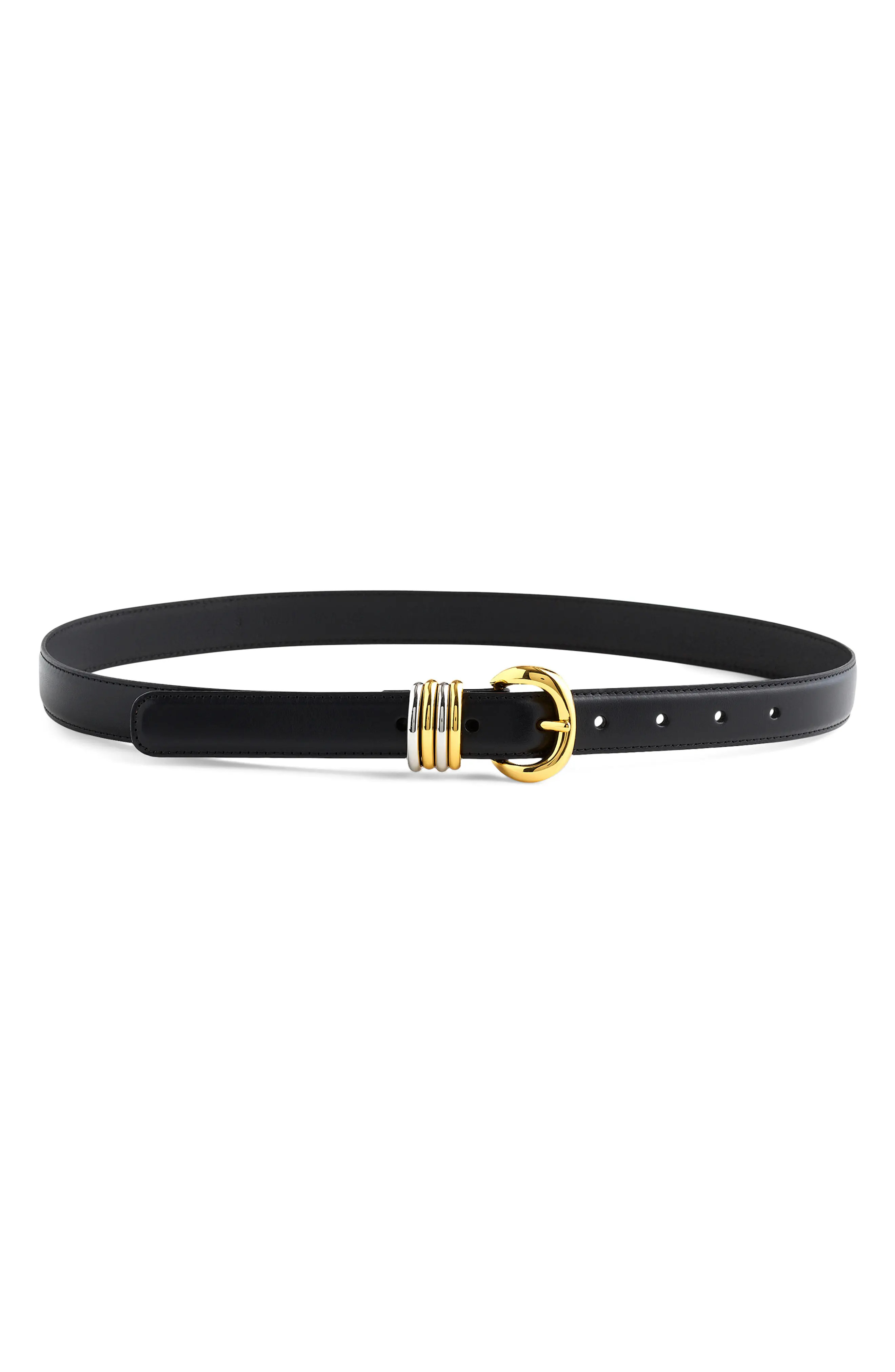 Madewell Mixed Metal Keeper Leather Belt in True Black at Nordstrom, Size Medium | Nordstrom