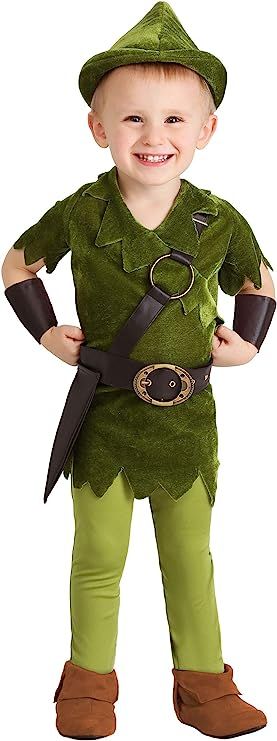 Toddler Peter Pan Costume with Hat, Shirt, Tights, Belt/Harness and Wrist Cuffs | Amazon (US)